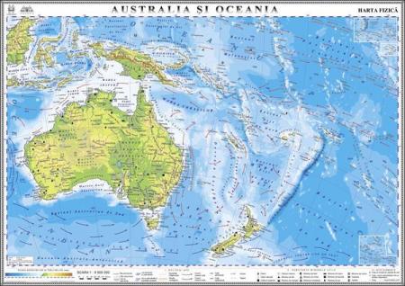 Australia si Oceania. Harta fizică - 1400x1000 mm