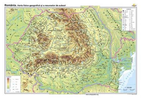România: Harta fizico-geografică şi a resurselor naturale de subsol -1400x1000mm