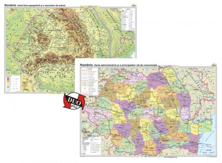 România: Harta fizico-geografică / Harta administrativa - DUO PLUS -1400x1000 mm