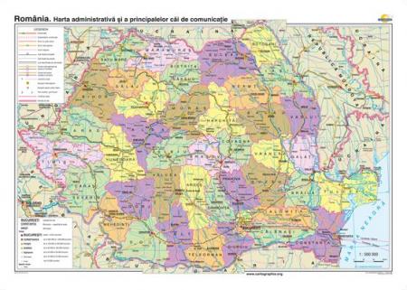 România: Harta administrativă şi a principalelor căi de comunicaţie -1400x1000 mm