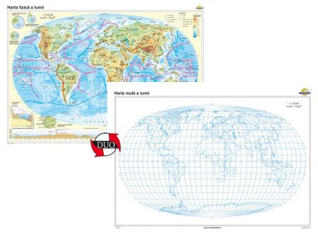 Harta fizica a lumii + Harta muta - DUO -1400x1000 mm