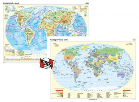 Harta fizica a lumii / Harta politica a lumii - DUO PLUS -1400x1000 mm