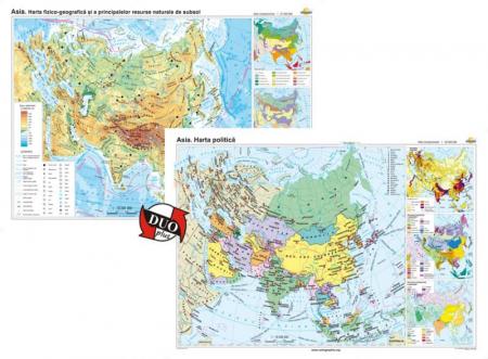 Asia: Harta fizico-geografică / Asia: Harta politica - DUO PLUS -1600x1200 mm