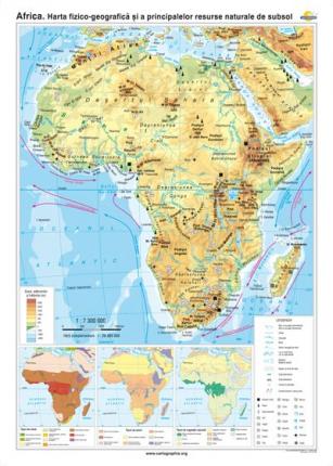 Africa: Harta fizico-geografică şi a principalelor resurse naturale -1400X1000 mm