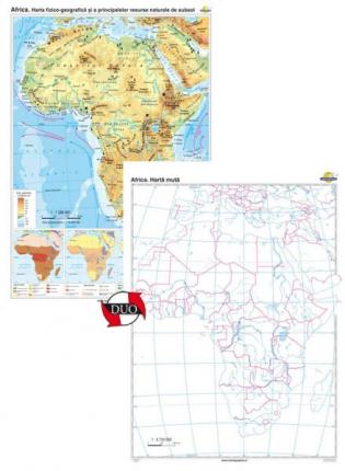 Africa: Harta fizico-geografică şi a principalelor resurse naturale + Hartă mută - DUO - 1400x1000 mm